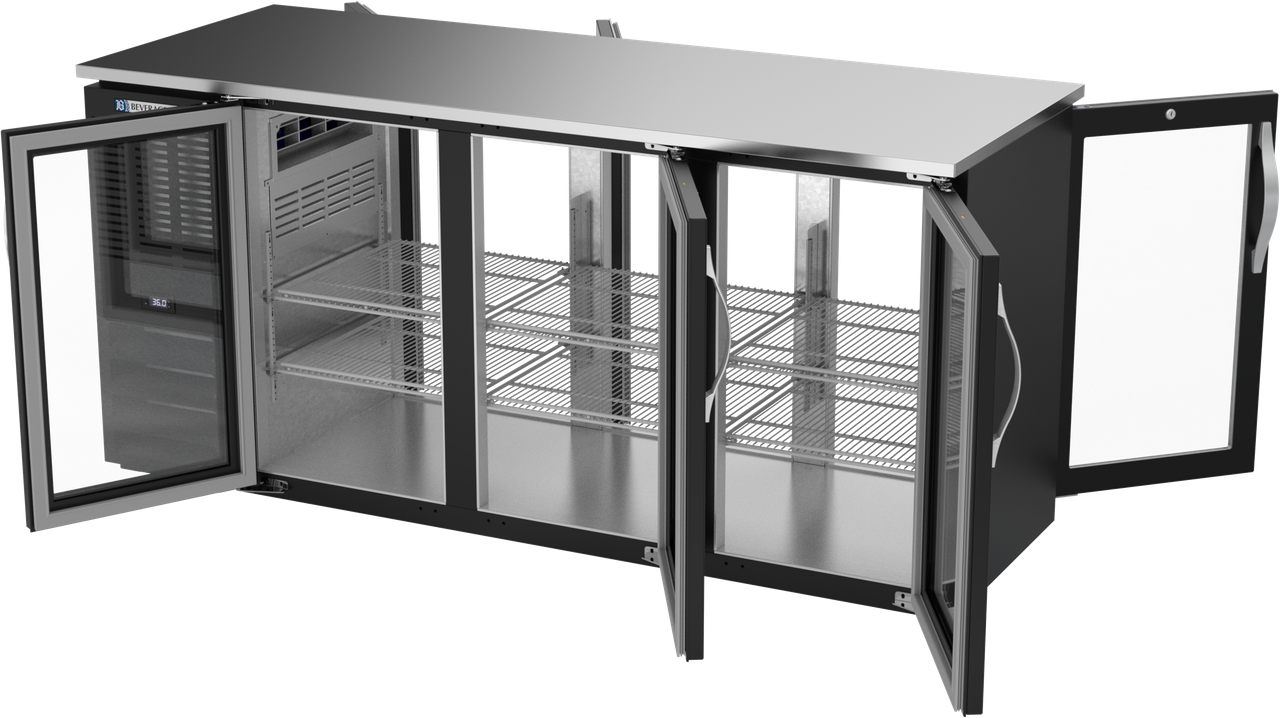 BBN72HC-G-PT-B | 72" Narrow Depth Glass Doors Pass-thru Back Bar in Black