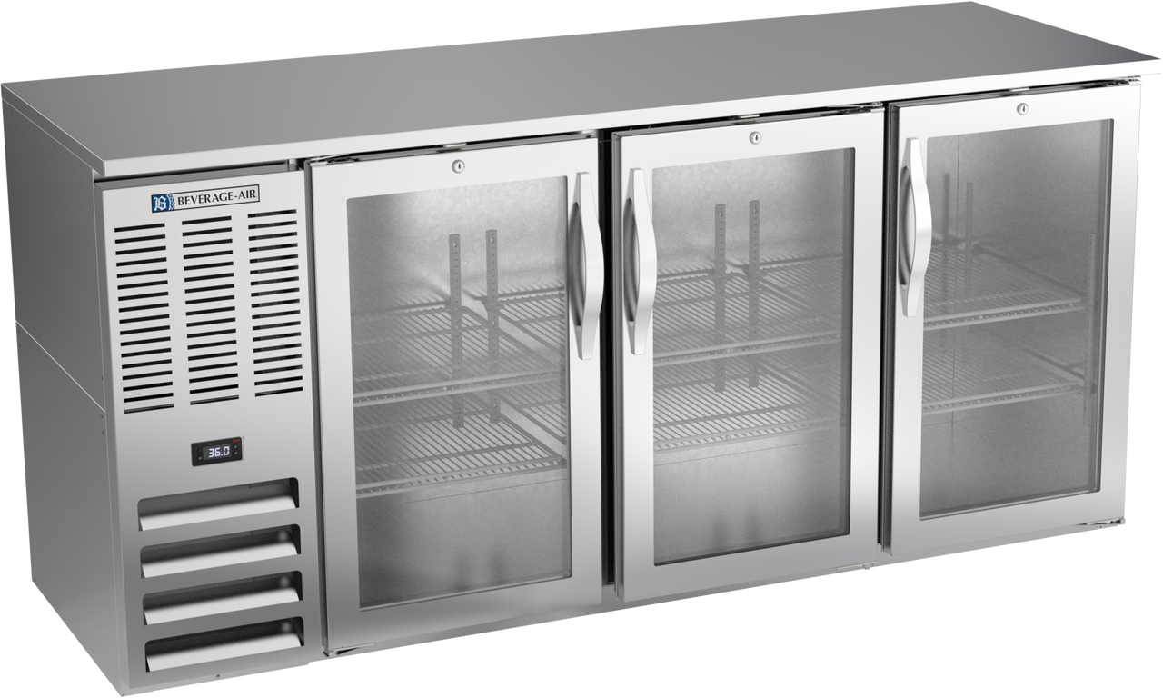 BBN72HC-G-S | 72" Narrow Depth Glass Doors Back Bar in Stainless Steel