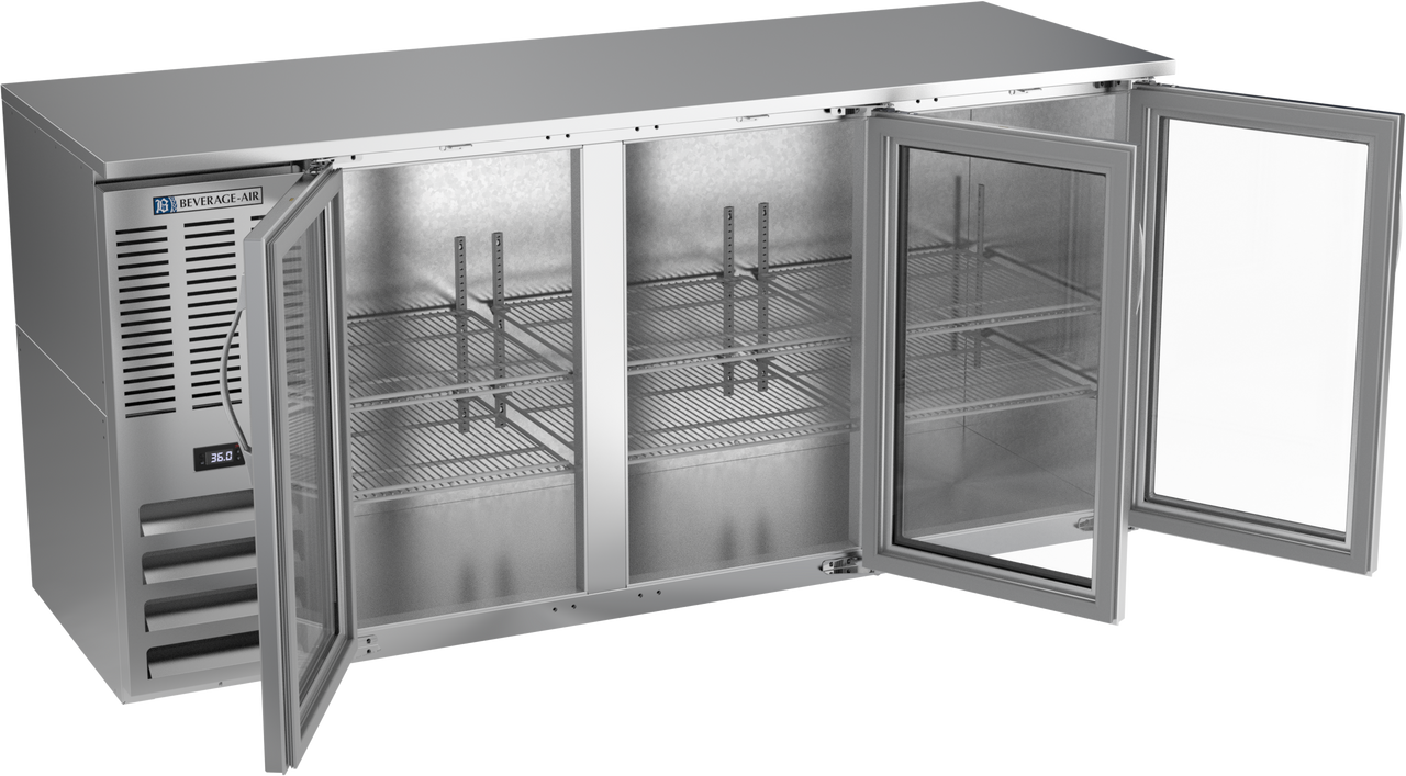 BBN72HC-G-S | 72" Narrow Depth Glass Doors Back Bar in Stainless Steel
