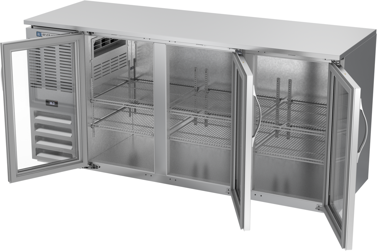 BBN72HC-G-S | 72" Narrow Depth Glass Doors Back Bar in Stainless Steel