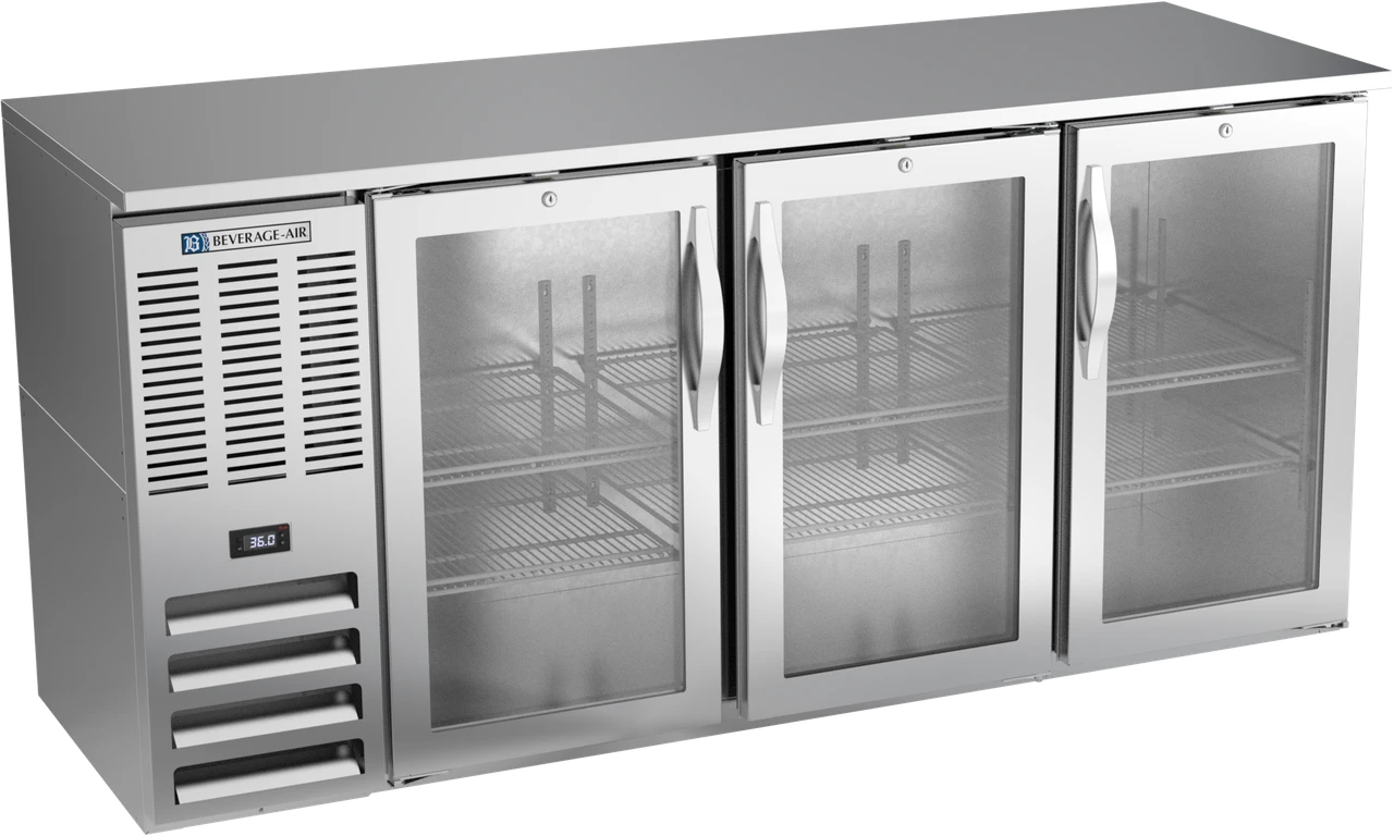 BBN72HC-G-S | 72" Narrow Depth Glass Doors Back Bar in Stainless Steel