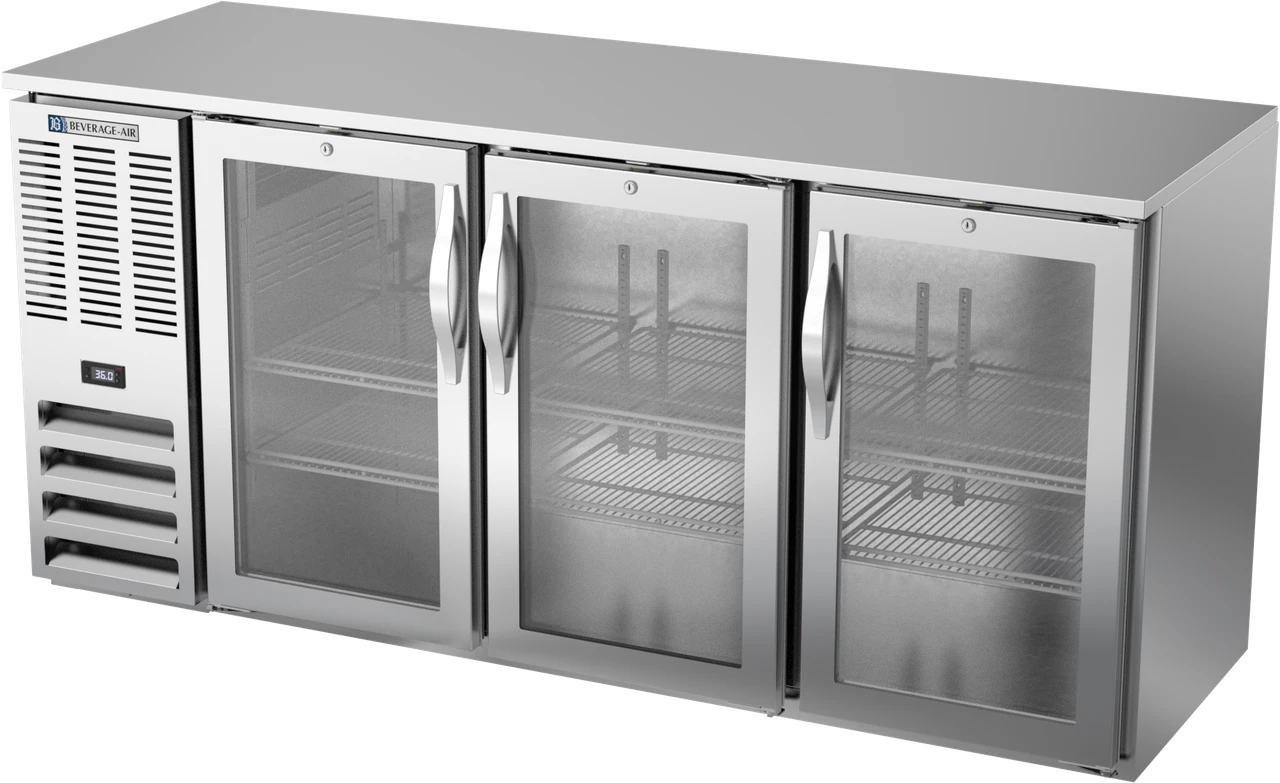 BBN72HC-G-S | 72" Narrow Depth Glass Doors Back Bar in Stainless Steel