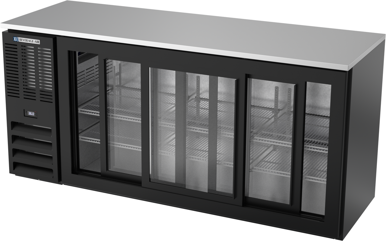 BBN72HC-GS-B | 72" Narrow Depth Sliding Glass Doors Back Bar in Black BBN72HC-GS-B | 72" Narrow Depth Sliding Glass Doors Back Bar in Black
