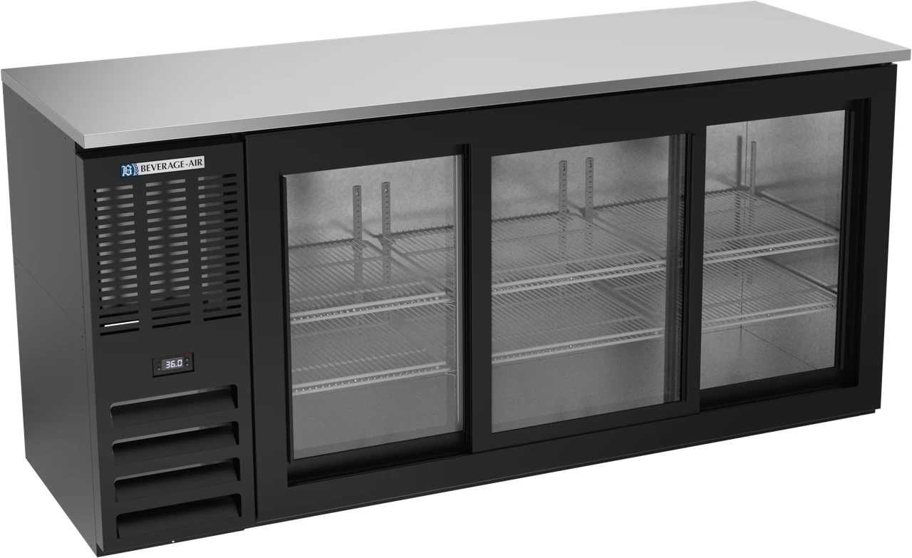 BBN72HC-GS-B | 72" Narrow Depth Sliding Glass Doors Back Bar in Black
