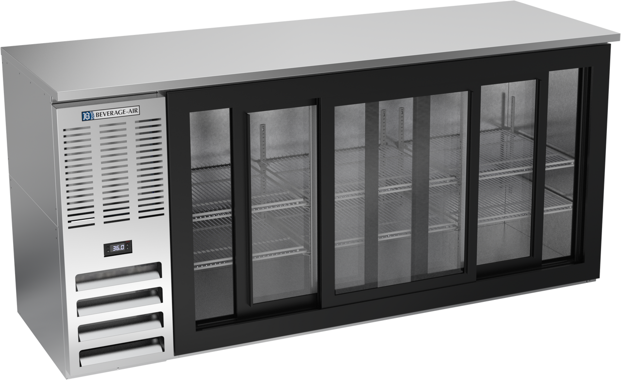 BBN72HC-GS-S | 72" Narrow Depth Sliding Glass Doors Back Bar in Stainless Steel
