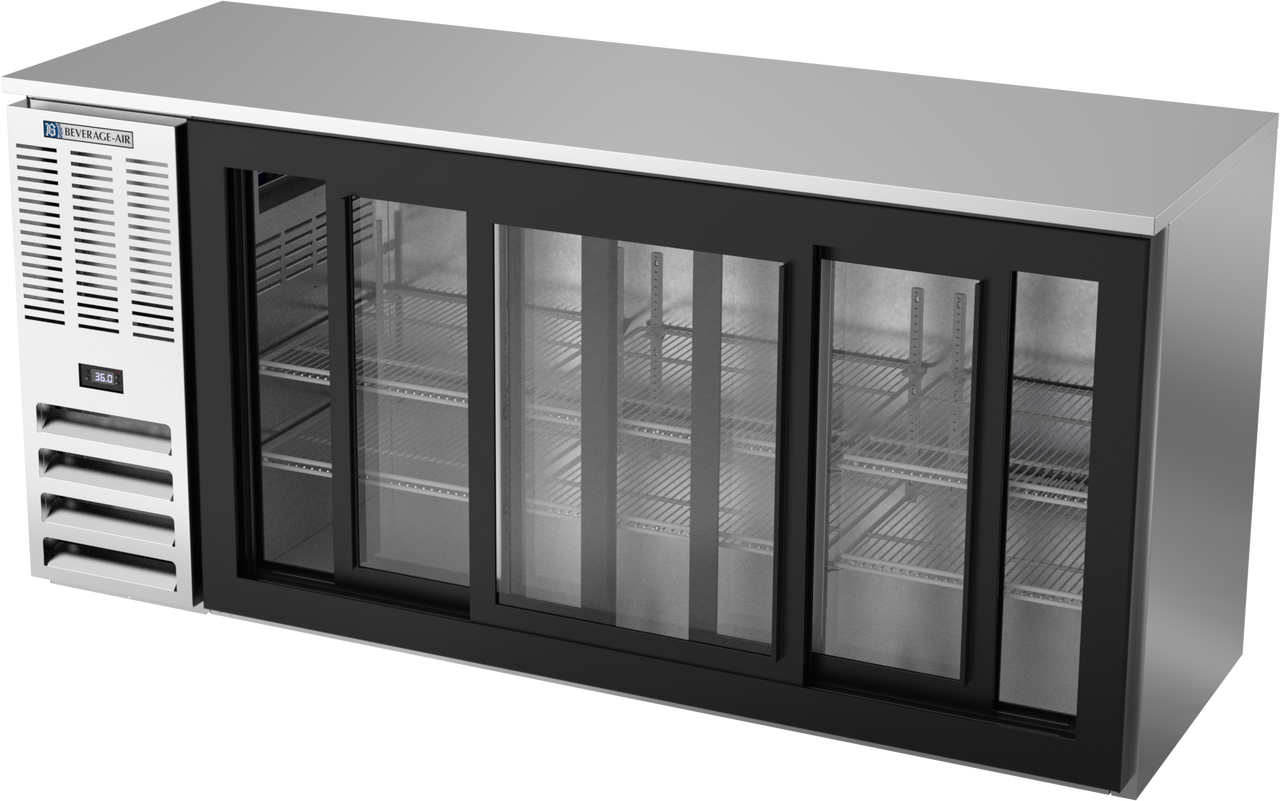 BBN72HC-GS-S | 72" Narrow Depth Sliding Glass Doors Back Bar in Stainless Steel