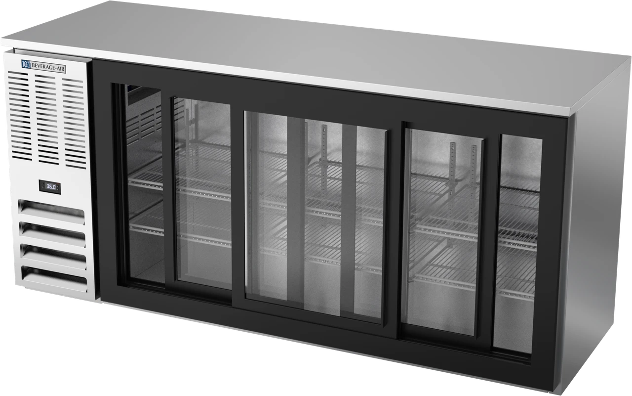 BBN72HC-GS-S | 72" Narrow Depth Sliding Glass Doors Back Bar in Stainless Steel