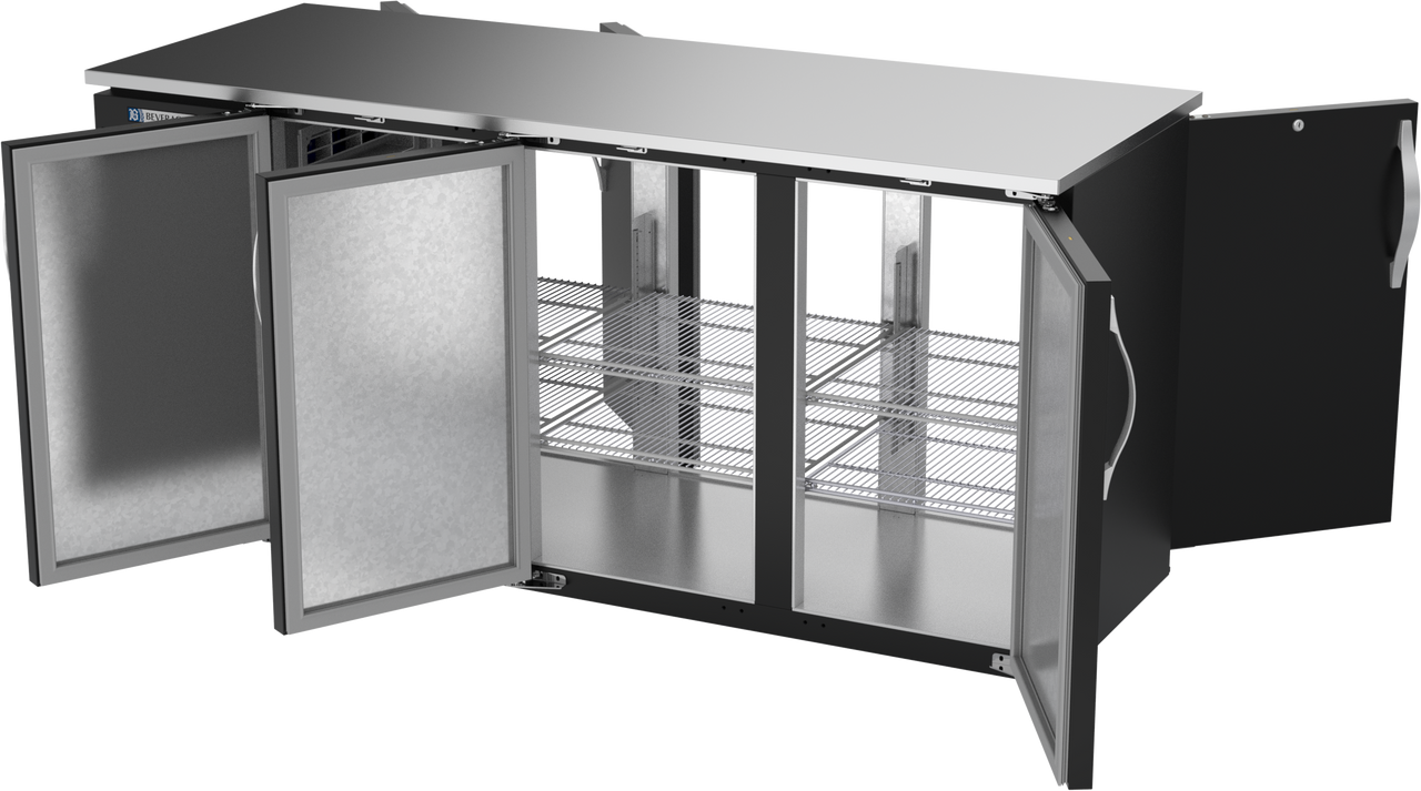 BBN72HC-PT-B | 72" Narrow Depth Solid Doors Pass-thru Back Bar in Black BBN72HC-PT-B | 72" Narrow Depth Solid Doors Pass-thru Back Bar in Black