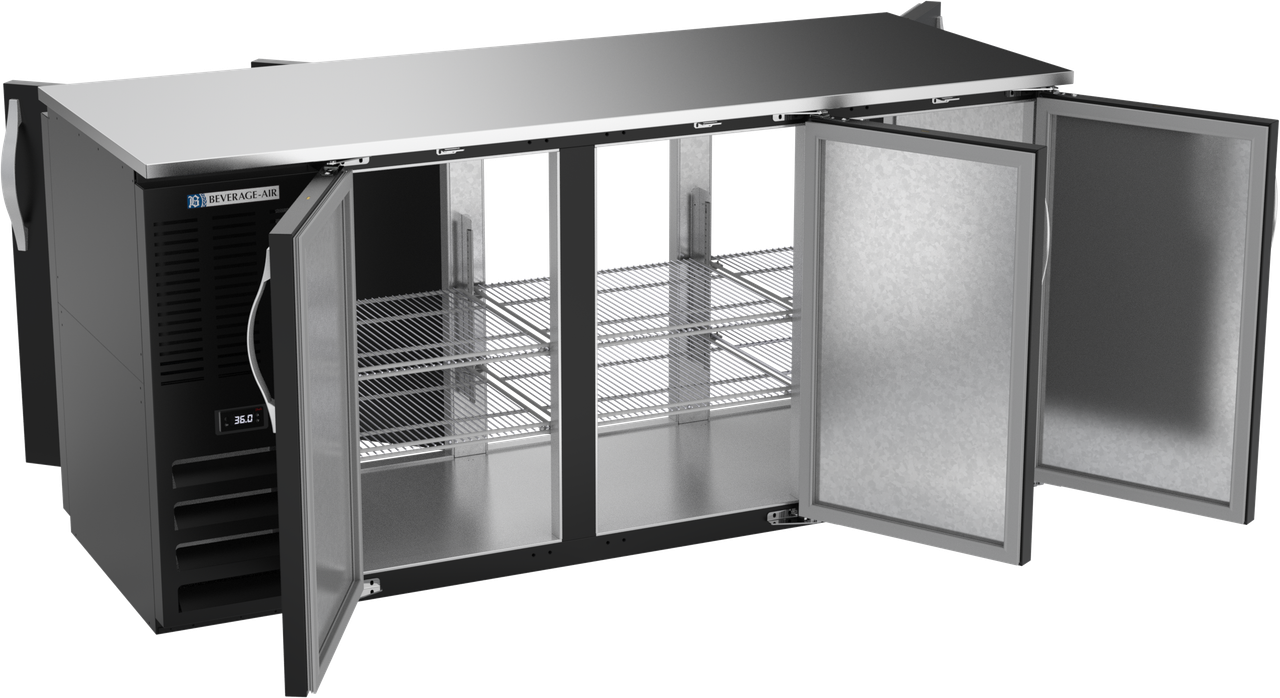 BBN72HC-PT-B | 72" Narrow Depth Solid Doors Pass-thru Back Bar in Black