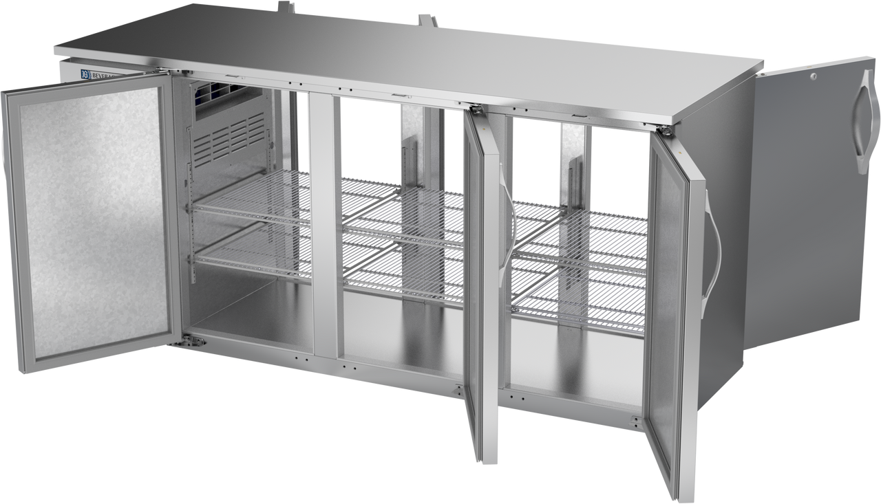 BBN72HC-PT-S | 72" Narrow Depth Solid Doors Pass-thru Back Bar in Stainless Steel