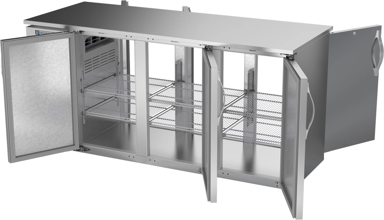 BBN72HC-PT-S | 72" Narrow Depth Solid Doors Pass-thru Back Bar in Stainless Steel