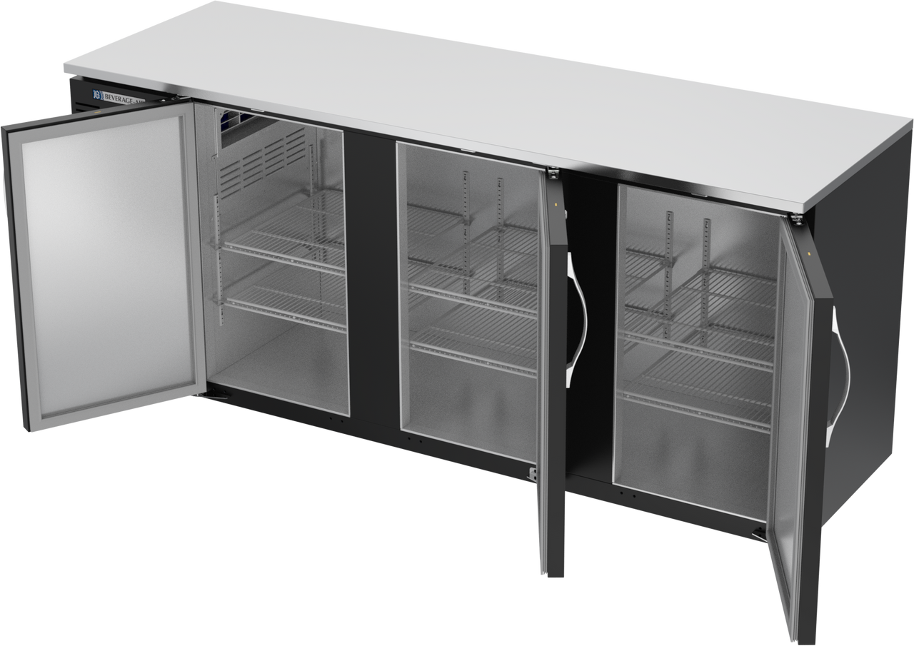 BBN78HC-F-B | 78" Narrow Depth Solid Doors Food Rated Back Bar in Black