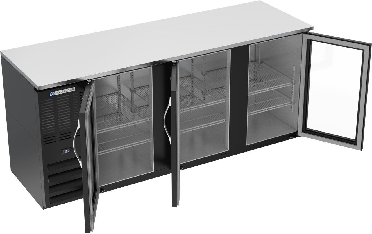 BBN78HC-FG-B | 78" Narrow Depth Glass Doors Food Rated Back Bar in Black BBN78HC-FG-B | 78" Narrow Depth Glass Doors Food Rated Back Bar in Black