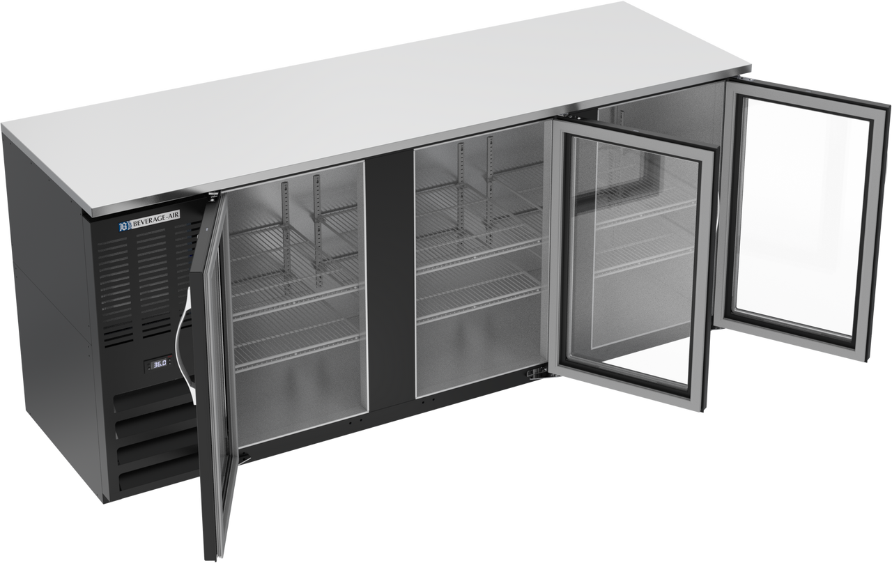 BBN78HC-FG-B | 78" Narrow Depth Glass Doors Food Rated Back Bar in Black