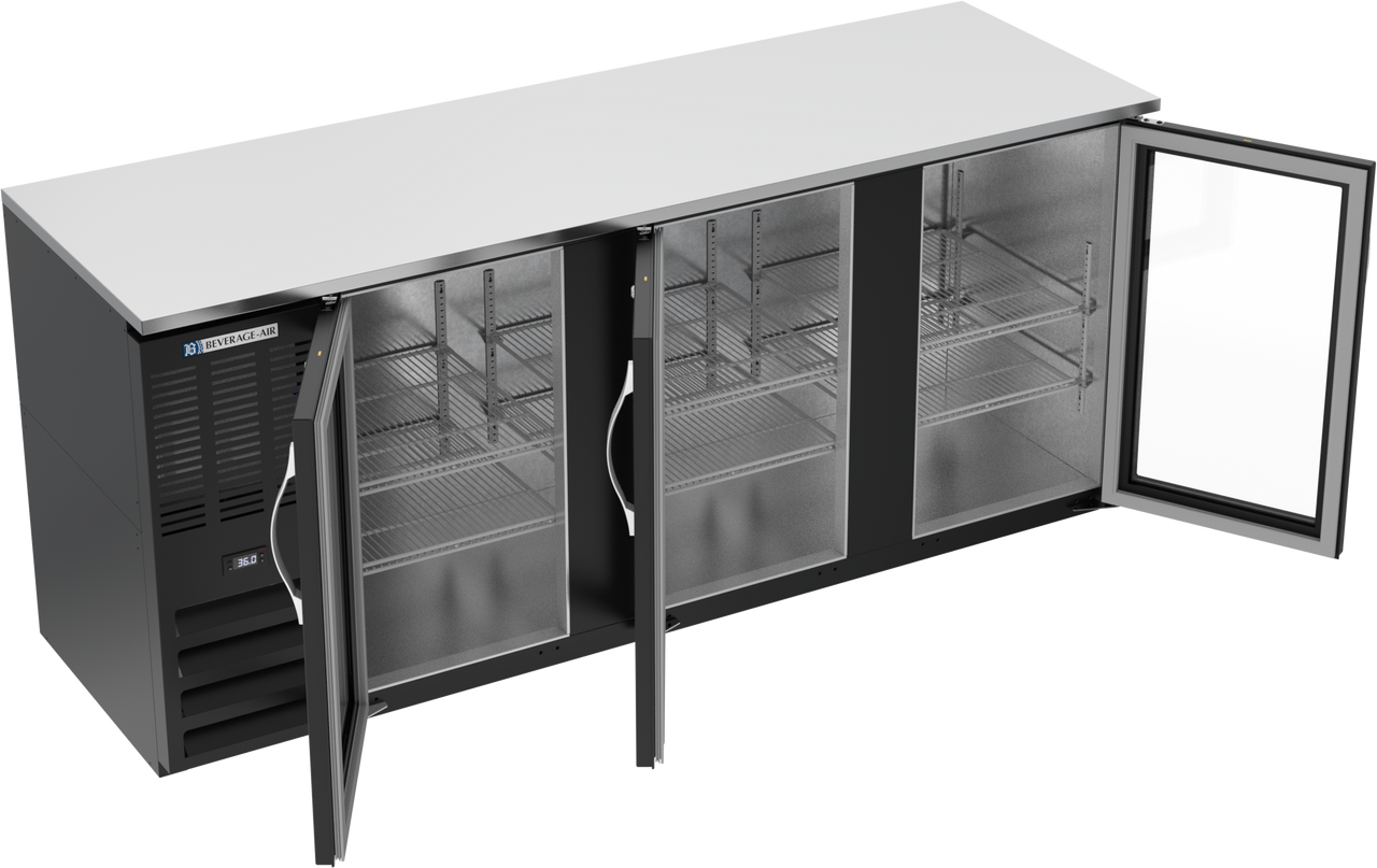 BBN78HC-G-B | 78" Narrow Depth Glass Doors Back Bar in Black BBN78HC-G-B | 78" Narrow Depth Glass Doors Back Bar in Black