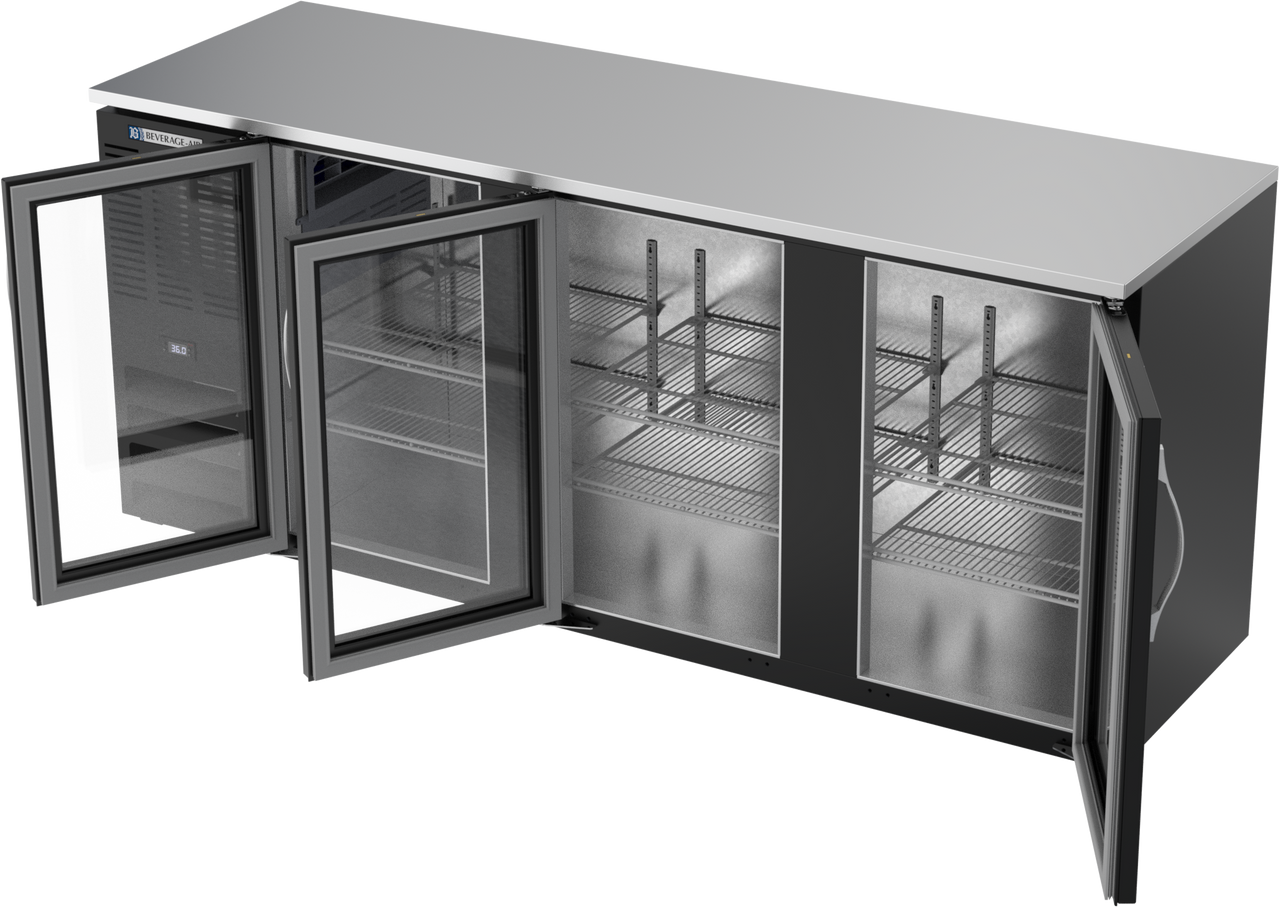 BBN78HC-G-B | 78" Narrow Depth Glass Doors Back Bar in Black BBN78HC-G-B | 78" Narrow Depth Glass Doors Back Bar in Black