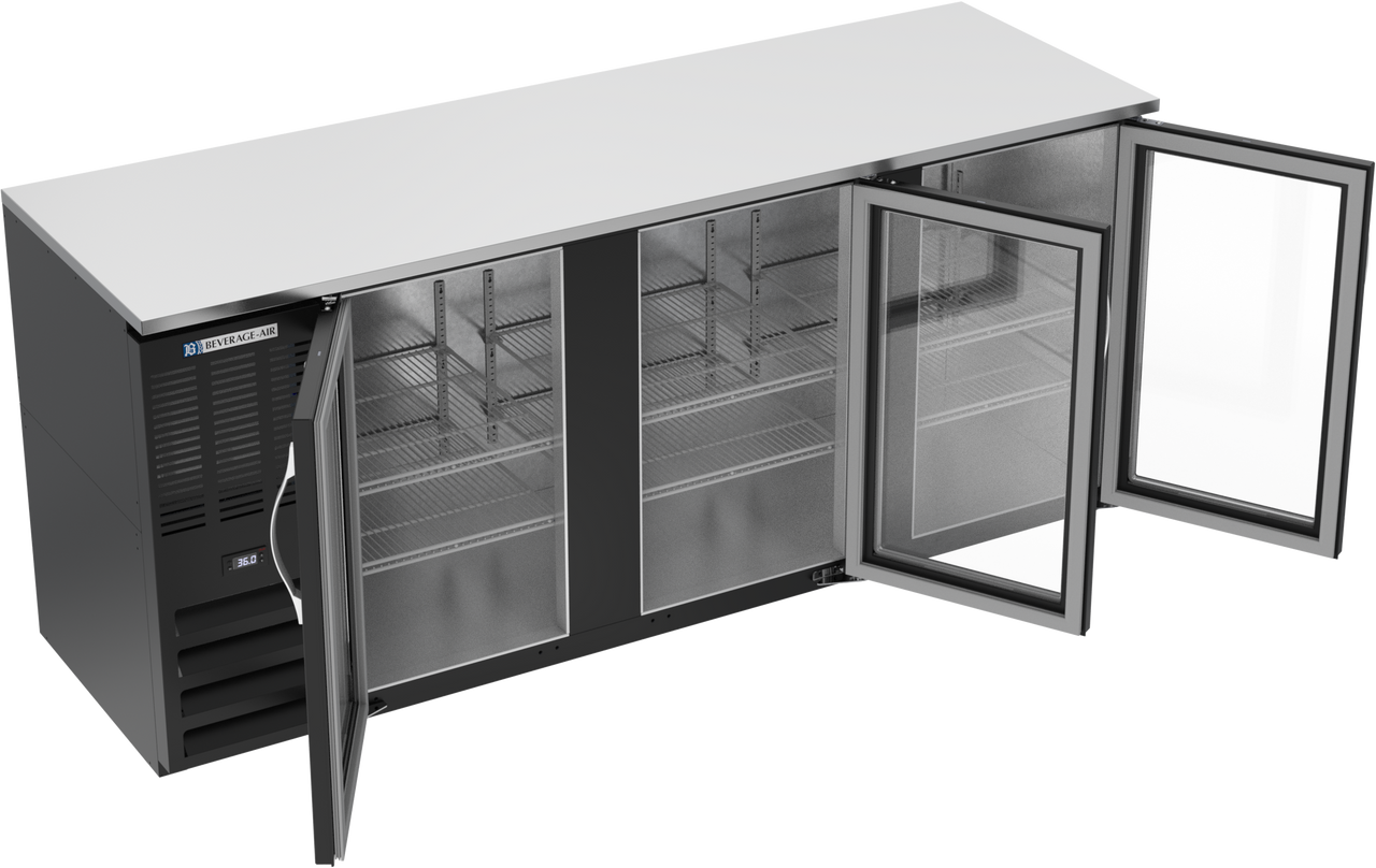 BBN78HC-G-B | 78" Narrow Depth Glass Doors Back Bar in Black