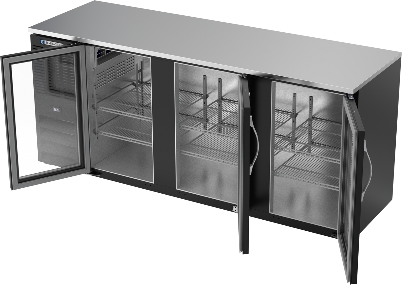BBN78HC-G-B | 78" Narrow Depth Glass Doors Back Bar in Black