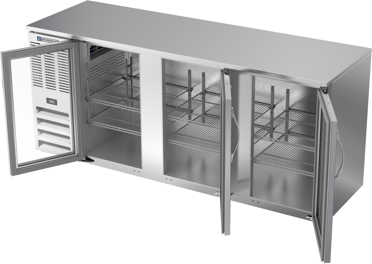 BBN78HC-G-S | 78" Narrow Depth Glass Doors Back Bar in Stainless Steel