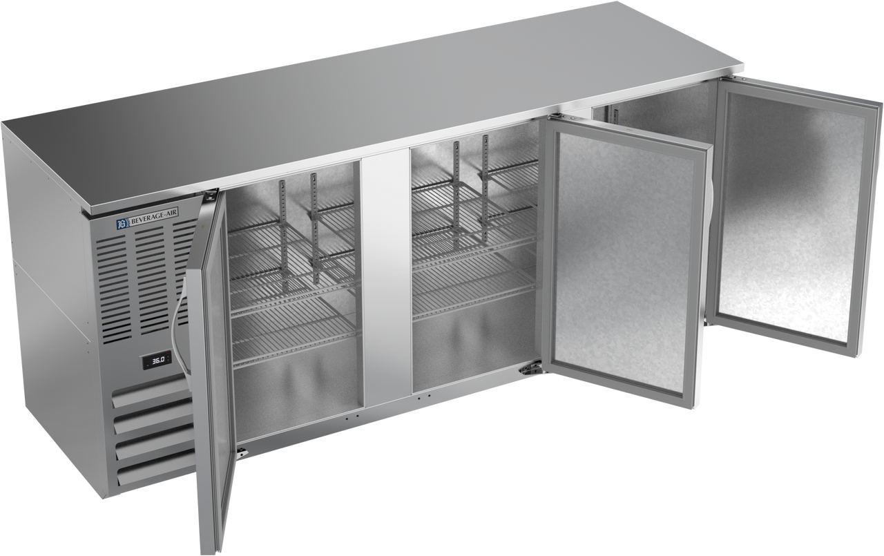 BBN78HC-S | 78" Narrow Depth Solid Doors Back Bar in Stainless Steel