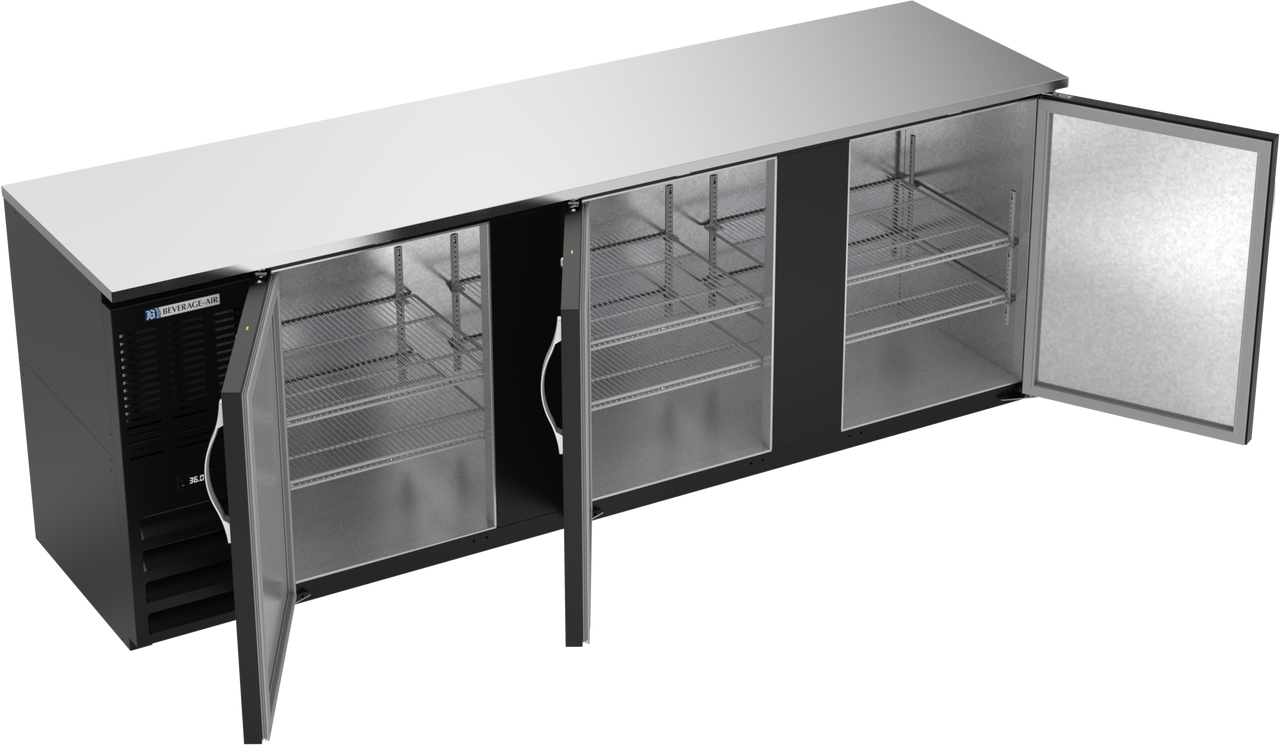 BBN94HC-B | 94" Narrow Depth Solid Doors Back Bar in Black BBN94HC-B | 94" Narrow Depth Solid Doors Back Bar in Black