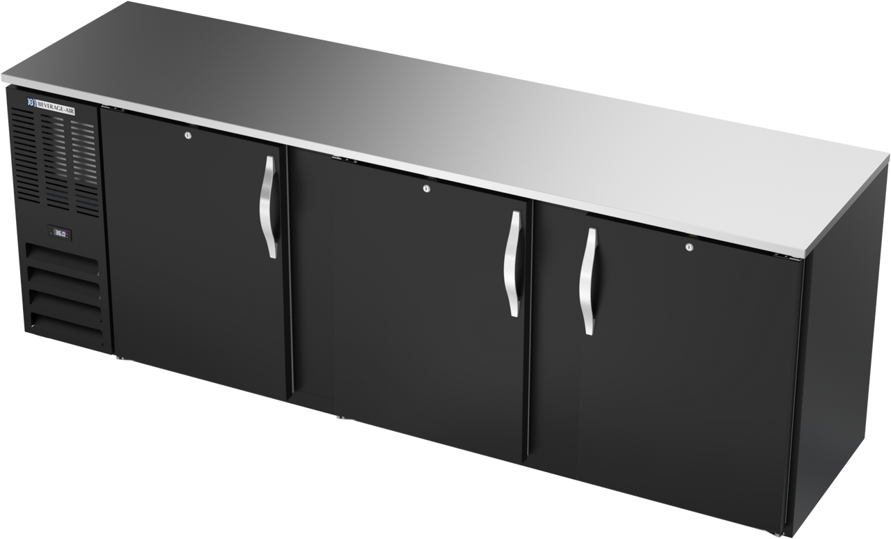 BBN94HC-B | 94" Narrow Depth Solid Doors Back Bar in Black BBN94HC-B | 94" Narrow Depth Solid Doors Back Bar in Black