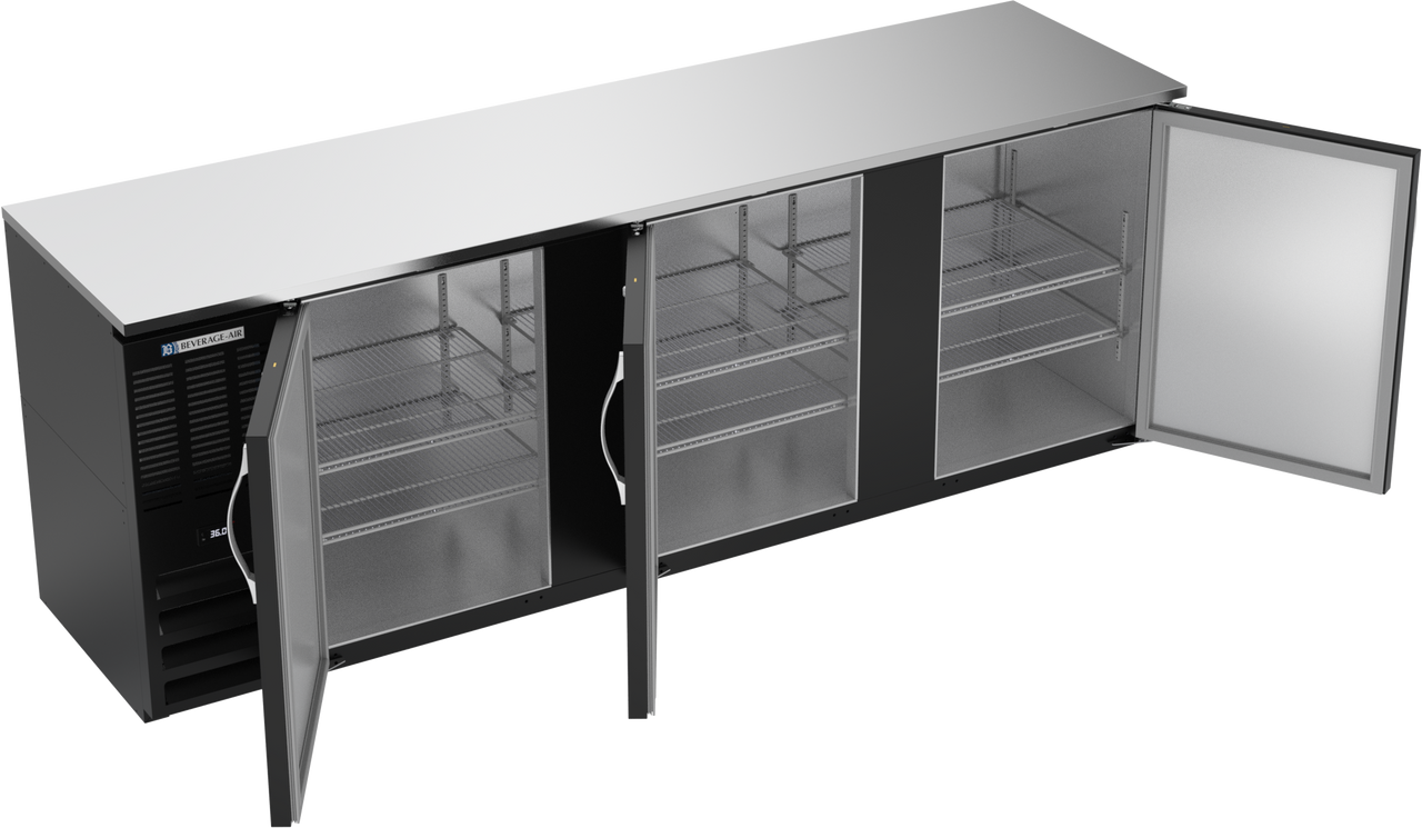 BBN94HC-F-B | 94" Narrow Depth Solid Doors Food Rated Back Bar in Black BBN94HC-F-B | 94" Narrow Depth Solid Doors Food Rated Back Bar in Black