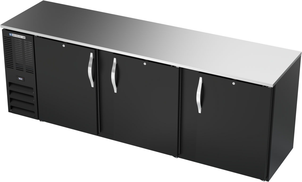 BBN94HC-F-B | 94" Narrow Depth Solid Doors Food Rated Back Bar in Black
