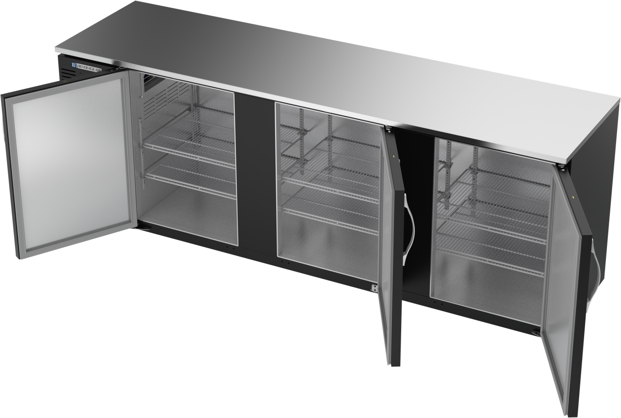 BBN94HC-F-B | 94" Narrow Depth Solid Doors Food Rated Back Bar in Black