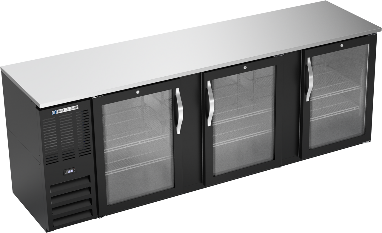 BBN94HC-FG-B | 94" Narrow Depth Glass Doors Food Rated Back Bar in Black