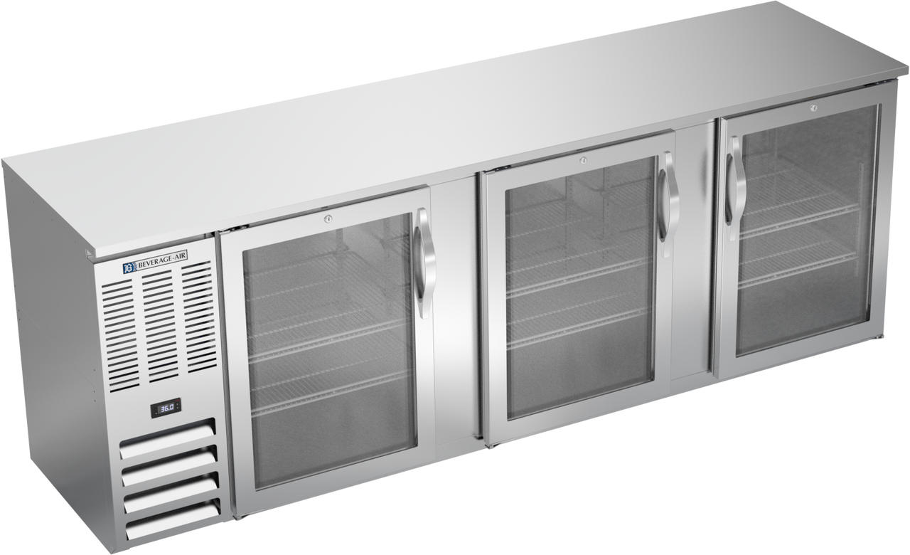 BBN94HC-FG-S | 94" Narrow Depth Glass Doors Food Rated Back Bar in Stainless Steel BBN94HC-FG-S | 94" Narrow Depth Glass Doors Food Rated Back Bar in Stainless Steel