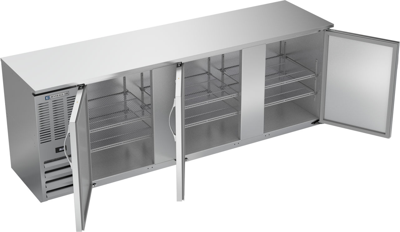 BBN94HC-F-S | 94" Narrow Depth Solid Doors Food Rated Back Bar in Stainless Steel BBN94HC-F-S | 94" Narrow Depth Solid Doors Food Rated Back Bar in Stainless Steel