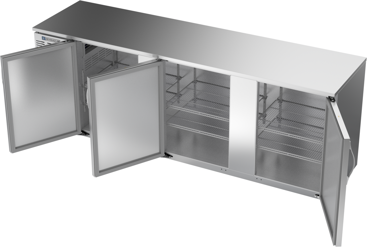 BBN94HC-F-S | 94" Narrow Depth Solid Doors Food Rated Back Bar in Stainless Steel BBN94HC-F-S | 94" Narrow Depth Solid Doors Food Rated Back Bar in Stainless Steel