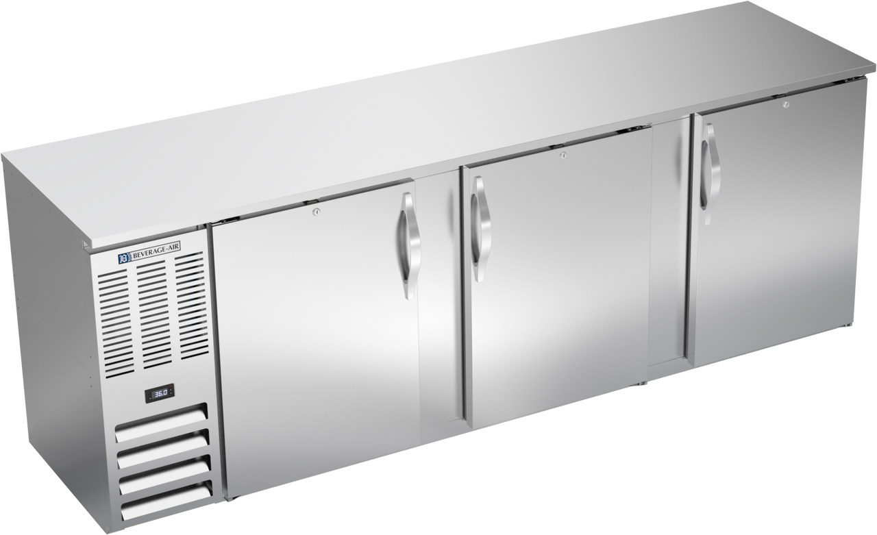 BBN94HC-F-S | 94" Narrow Depth Solid Doors Food Rated Back Bar in Stainless Steel