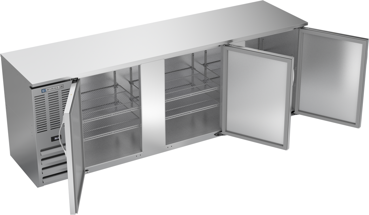 BBN94HC-F-S | 94" Narrow Depth Solid Doors Food Rated Back Bar in Stainless Steel
