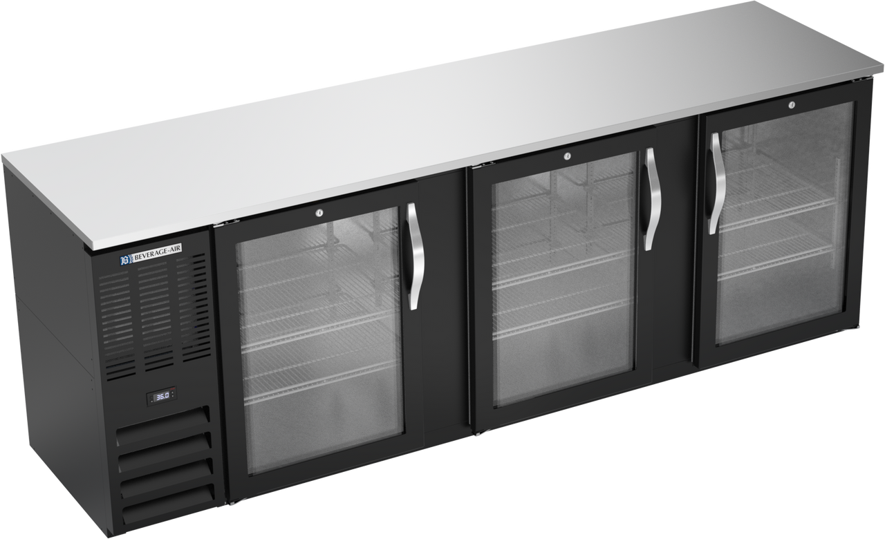 BBN94HC-G-B | 94" Narrow Depth Glass Doors Back Bar in Black