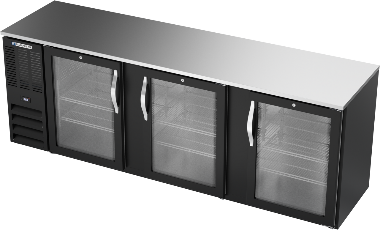 BBN94HC-G-B | 94" Narrow Depth Glass Doors Back Bar in Black
