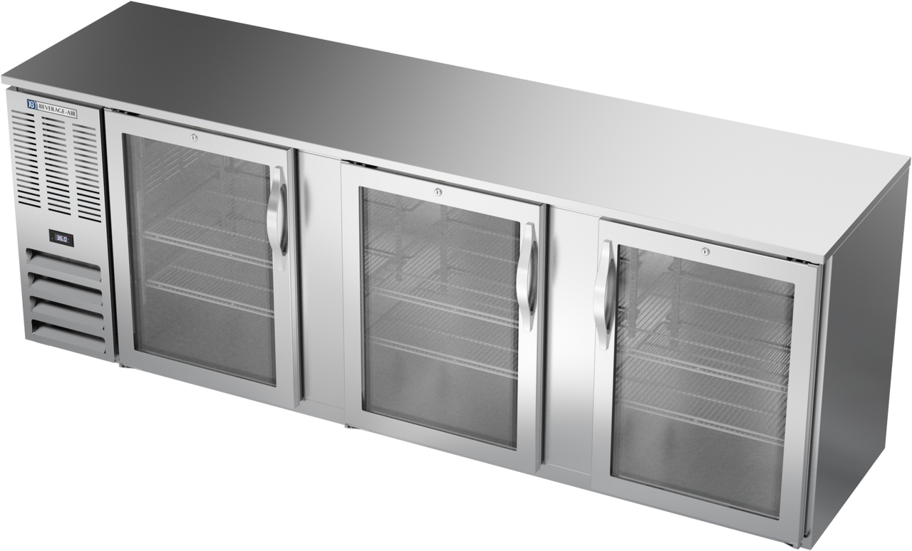 BBN94HC-G-S | 94" Narrow Depth Glass Doors Back Bar in Stainless Steel