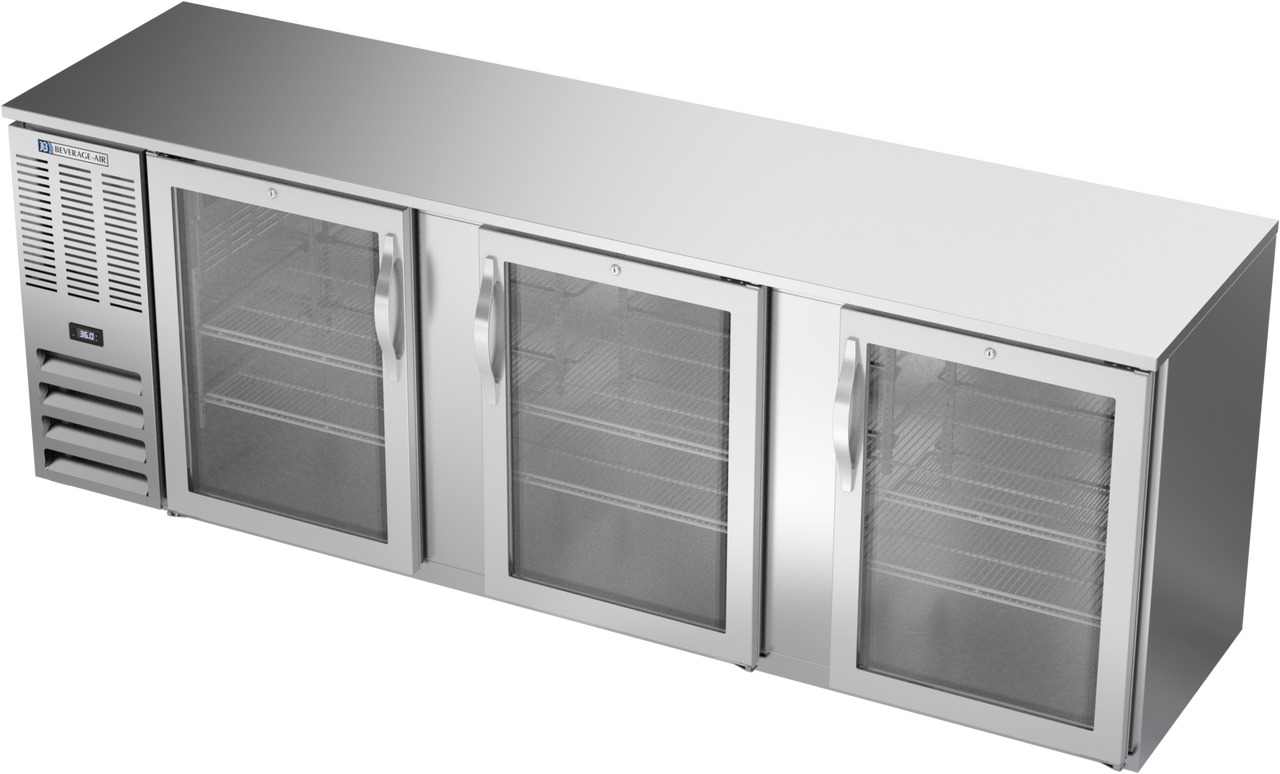 BBN94HC-G-S | 94" Narrow Depth Glass Doors Back Bar in Stainless Steel