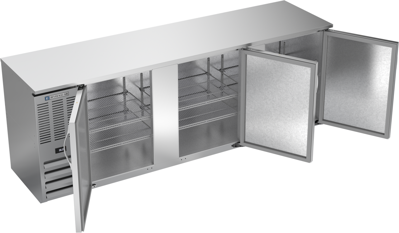 BBN94HC-S | 94" Narrow Depth Solid Doors Back Bar in Stainless Steel