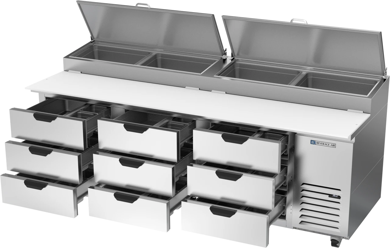 DPD93HC-9 | 93" Nine Drawer Pizza Prep Table