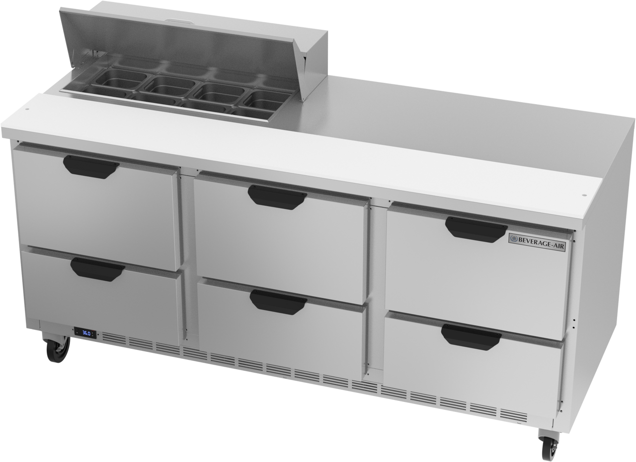 SPED72HC-08-6 | 72" Sandwich Prep Table Six Drawers Standard Top