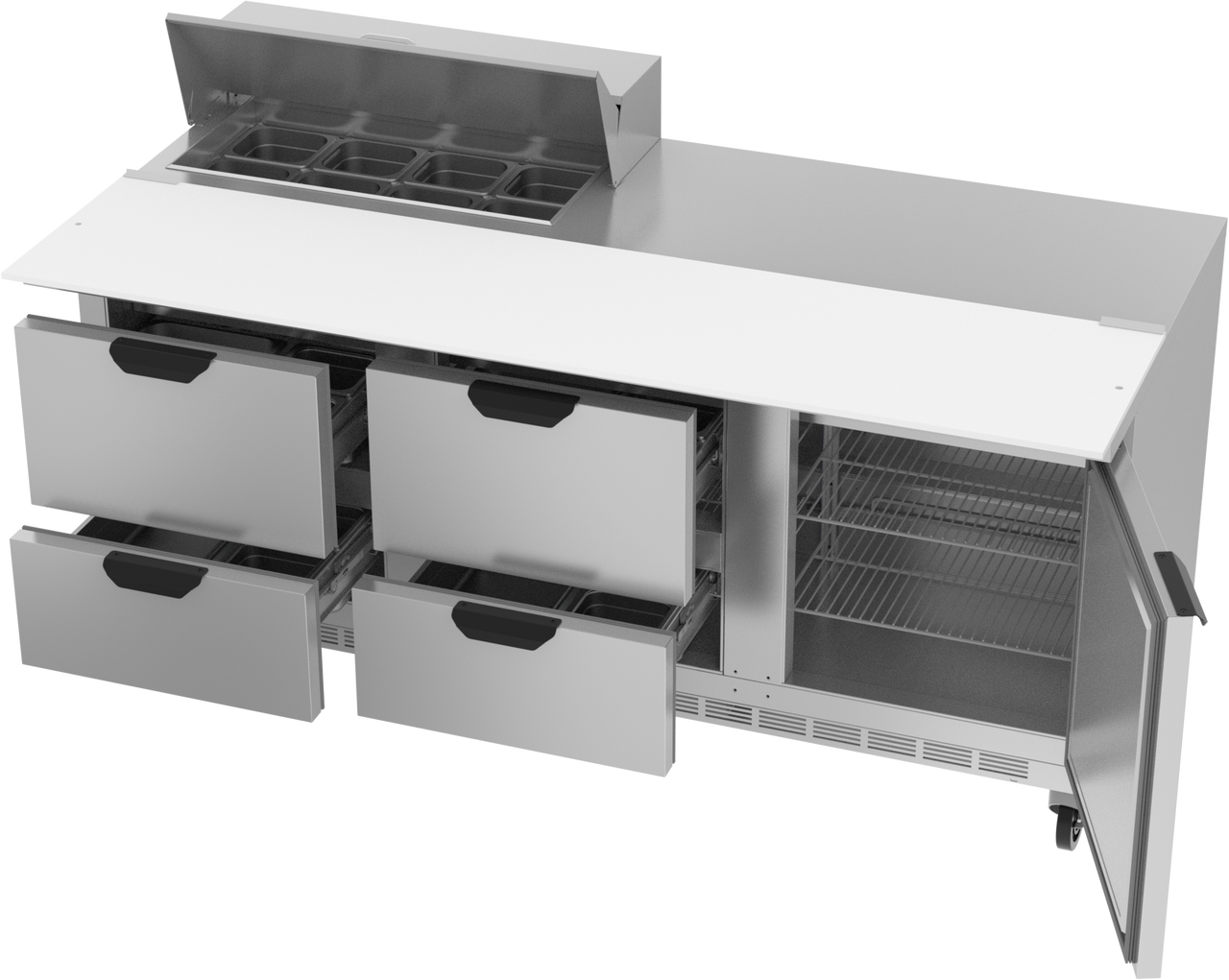 SPED72HC-08C-4 | 72" Sandwich Prep Table Four Drawers One Door with 17" Cutting Board