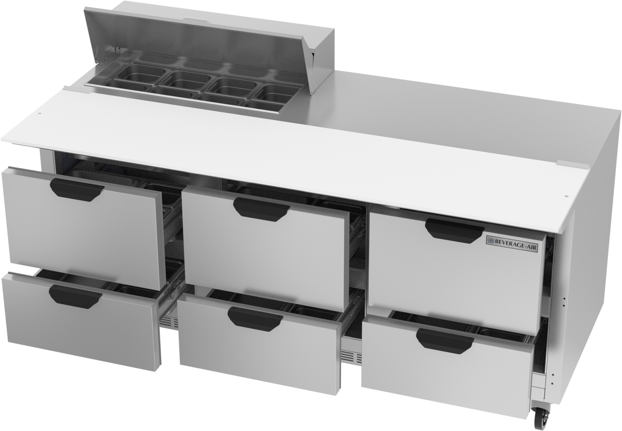 SPED72HC-08C-6 | 72" Sandwich Prep Table Six Drawers with 17" Cutting Board