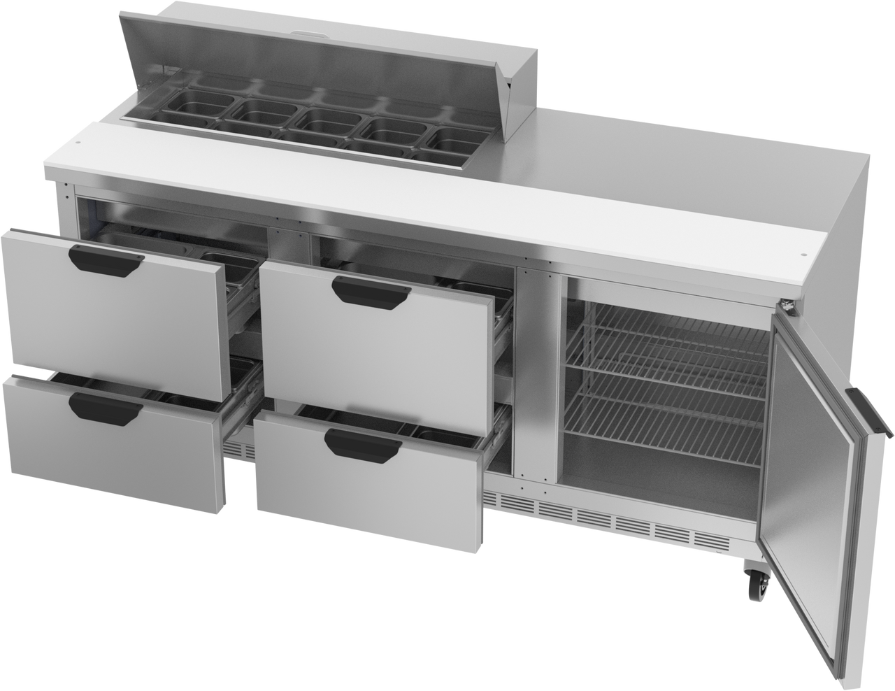 SPED72HC-10-4 | 72" Sandwich Prep Table Four Drawers One Door Standard Top