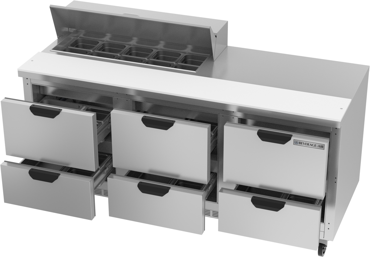 SPED72HC-10-6 | 72" Sandwich Prep Table Six Drawers Standard Top