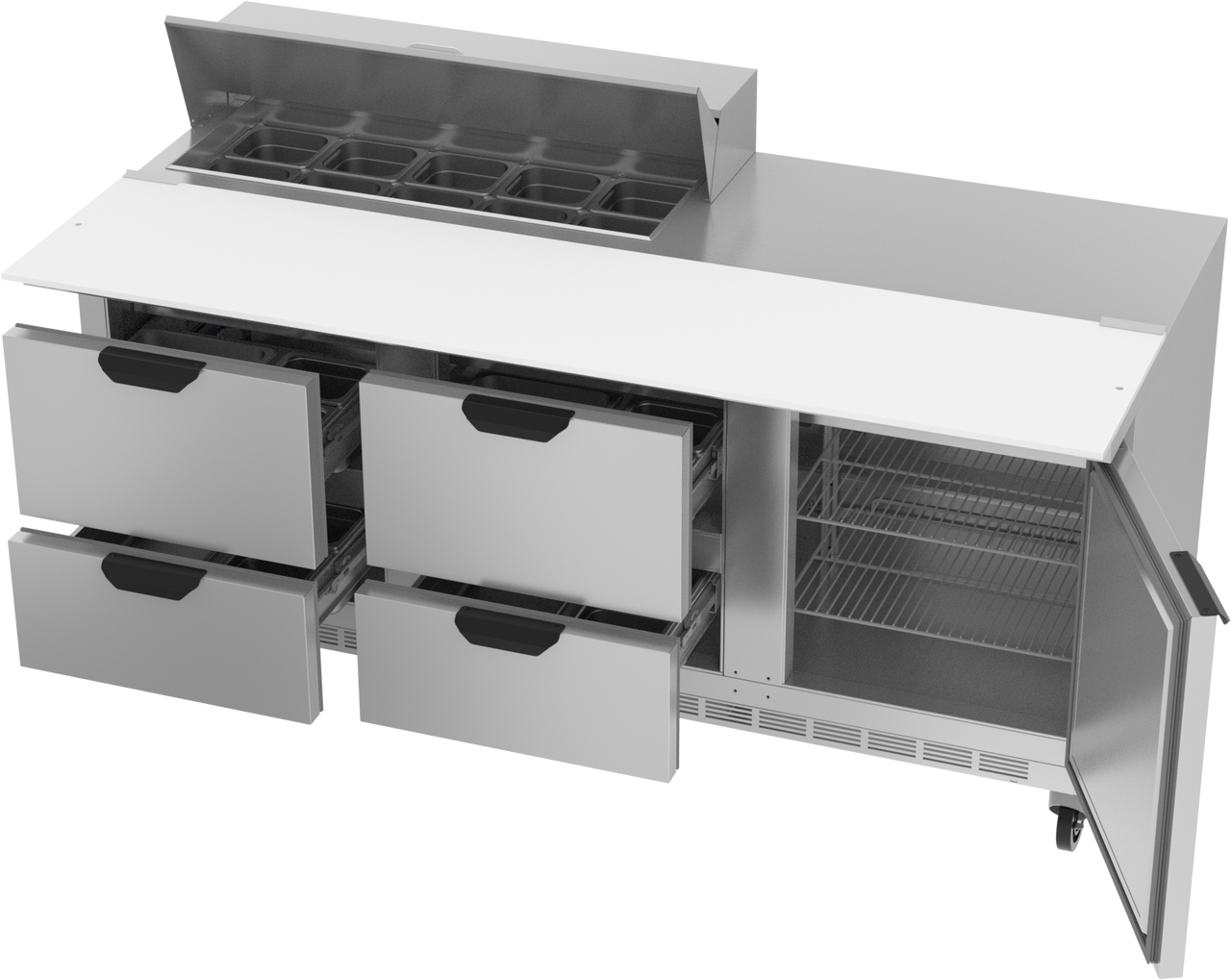 SPED72HC-10C-4 | 72" Sandwich Prep Table Four Drawers One Door with 17" Cutting Board