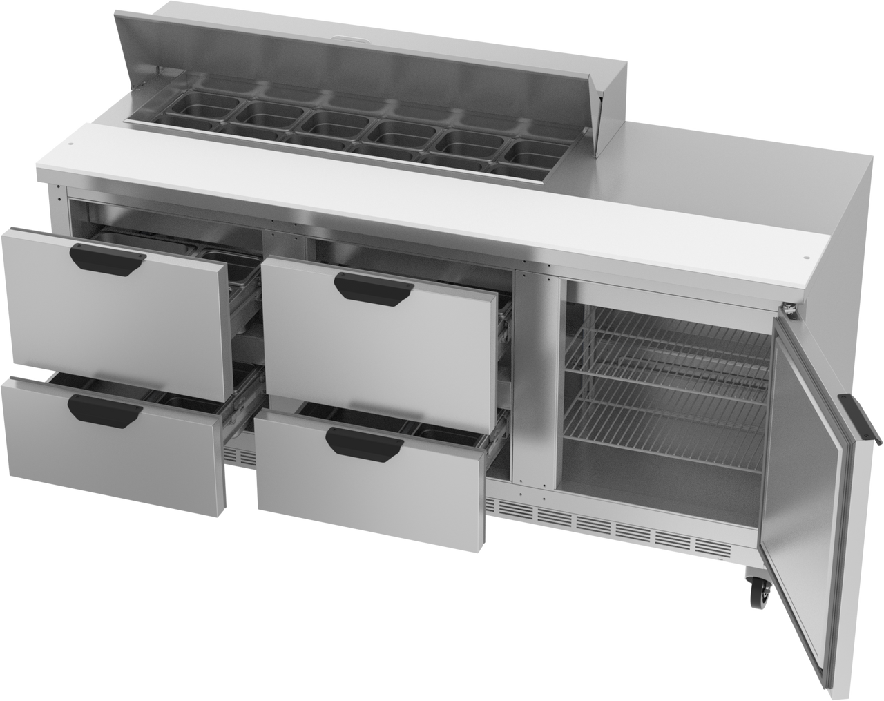 SPED72HC-12-4 | 72" Sandwich Prep Table Four Drawers One Door Standard Top