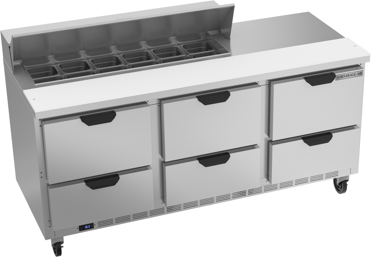 SPED72HC-12-6 | 72" Sandwich Prep Table Six Drawers Standard Top