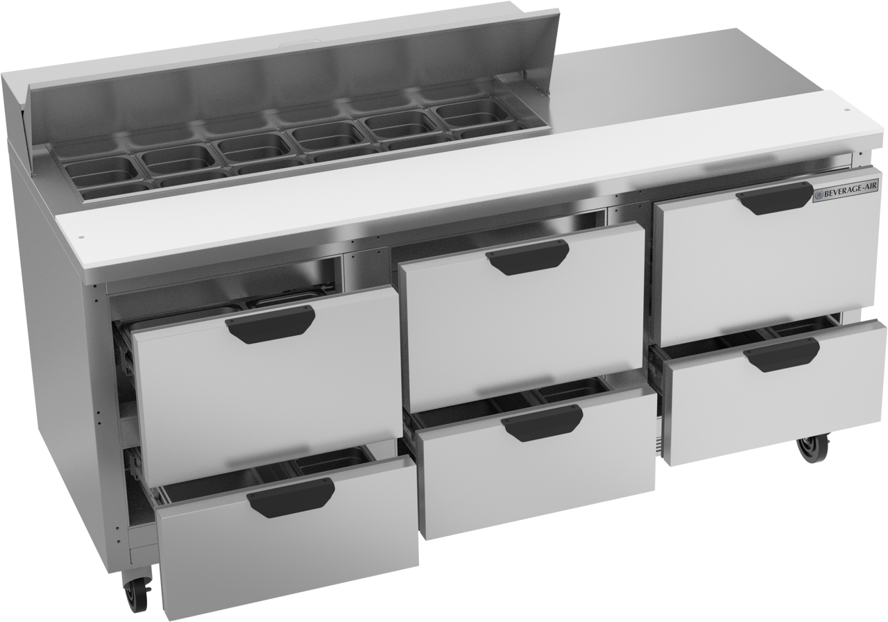 SPED72HC-12-6 | 72" Sandwich Prep Table Six Drawers Standard Top